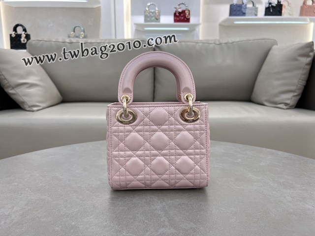 Dior专柜新款Lady女包迪奥高仿原单三格羊皮珠光粉Classic Lady戴妃包 djfk1277